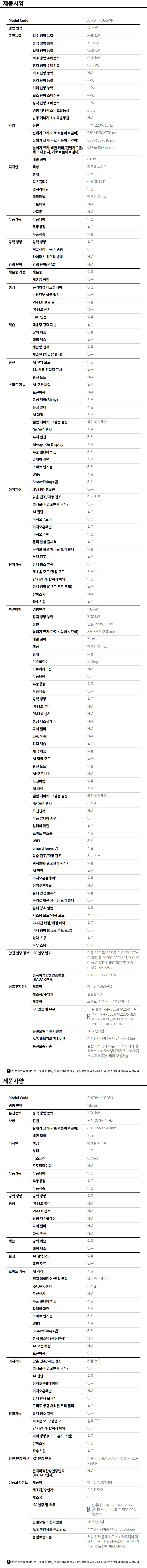 Bespoke AI 무풍콤보 갤러리 프로 청정 56.9/18.7㎡ 사양 이미지 1